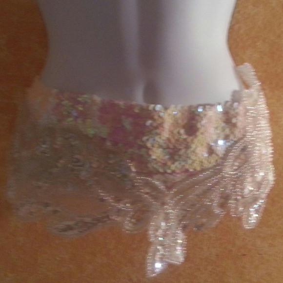 Iridescent White Sequin Bead Wedding Obi Belt Sash main image 5